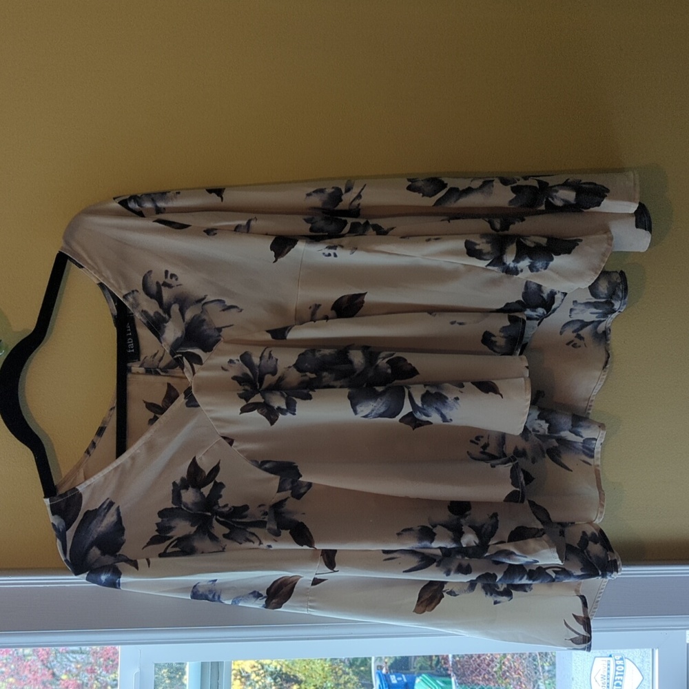 fab'rik cream blouse with blue flowers size women's S